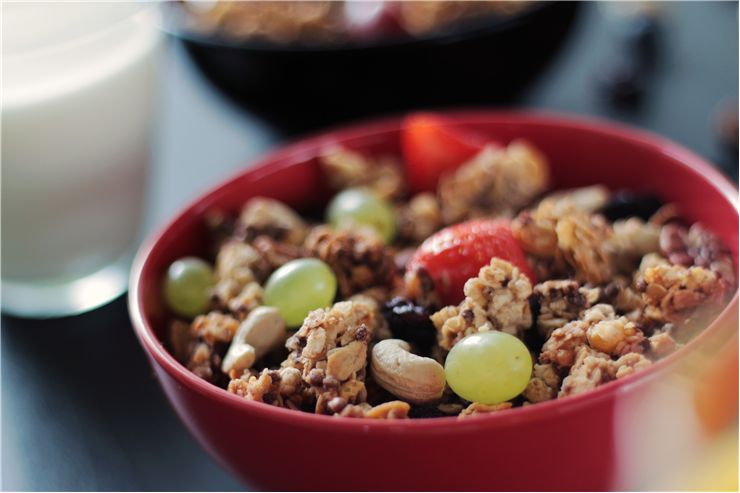 Picture Of Muesli With Cereal Nuts Cashews Grapes