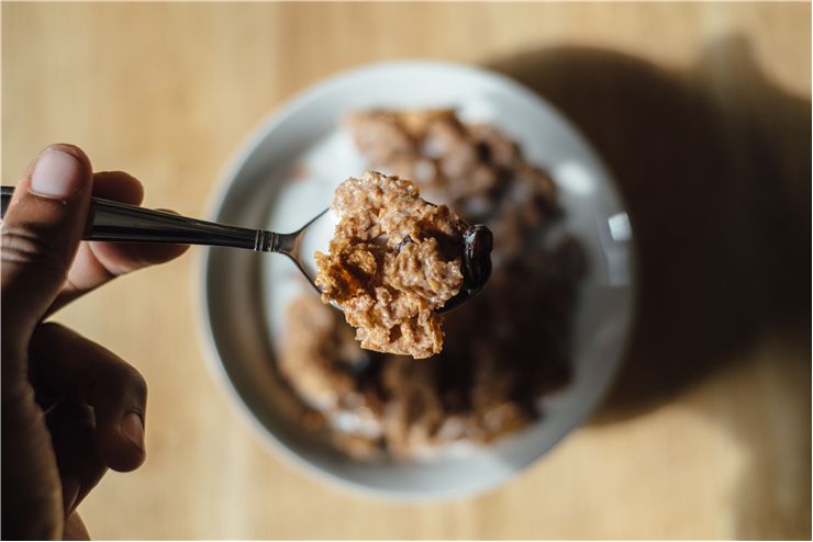 Picture Of Spoon Of Breakfast Cereals With Milk
